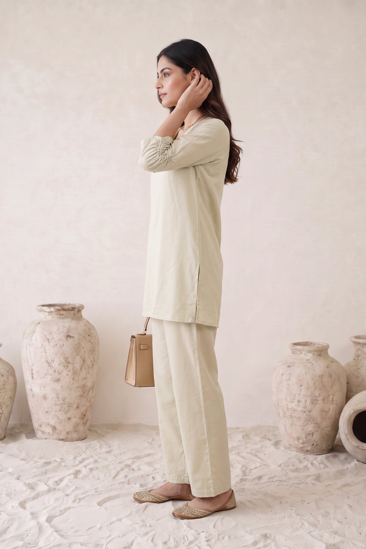 Ivory Solid Russian Silk Co-Ord Set