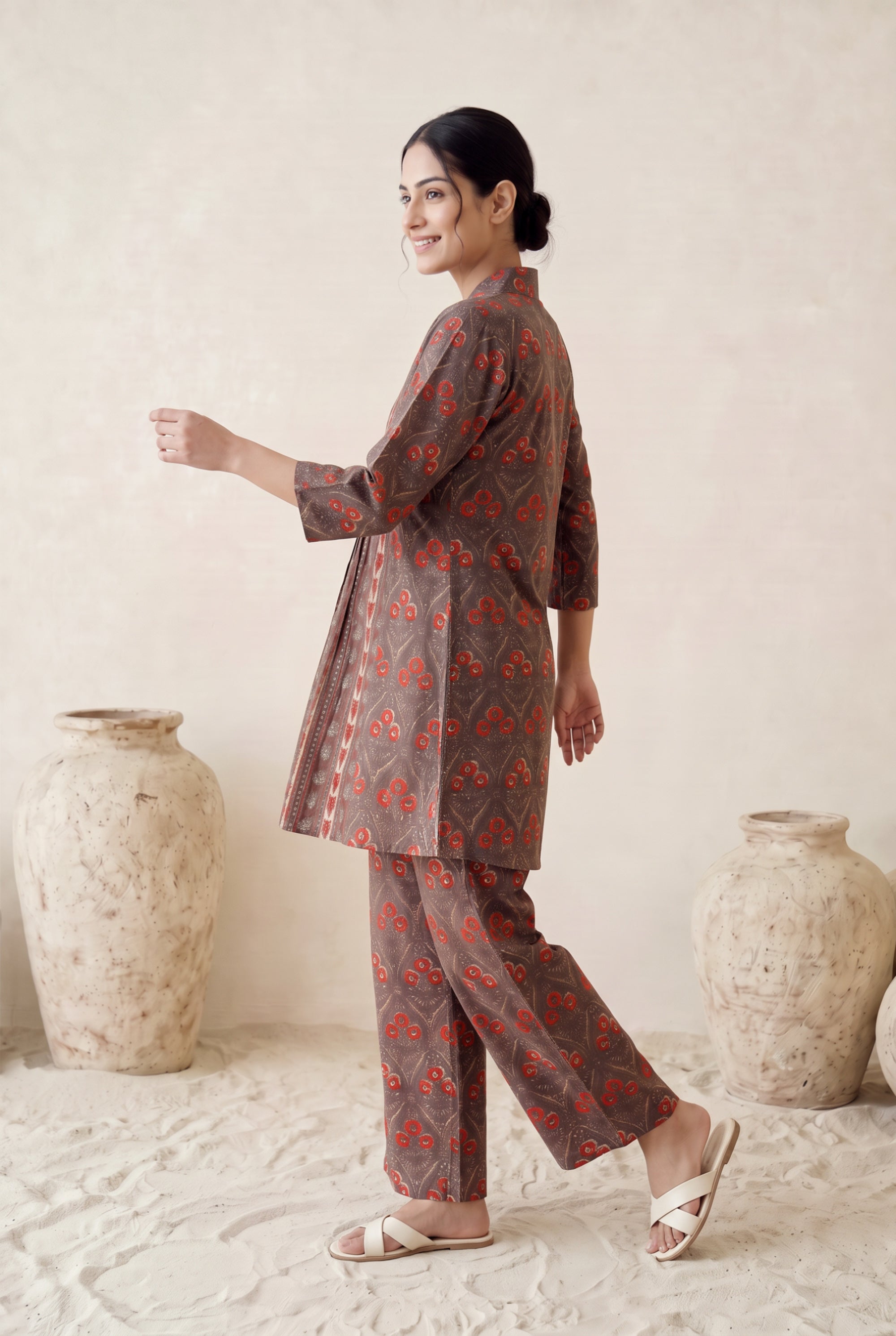 Ajrakh Print Front Pleat Cotton Co-ord Set