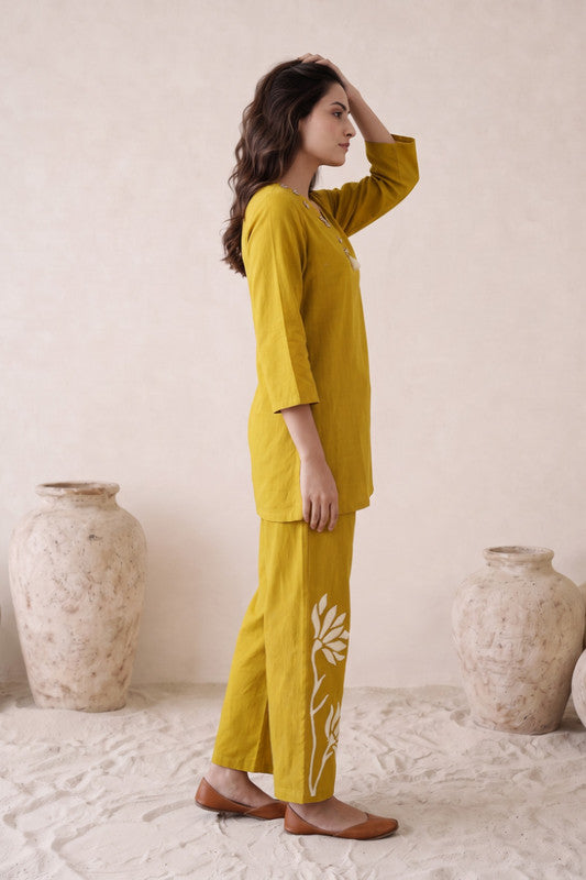 Mustard Embroidered Cotton Flex Co-ord Set