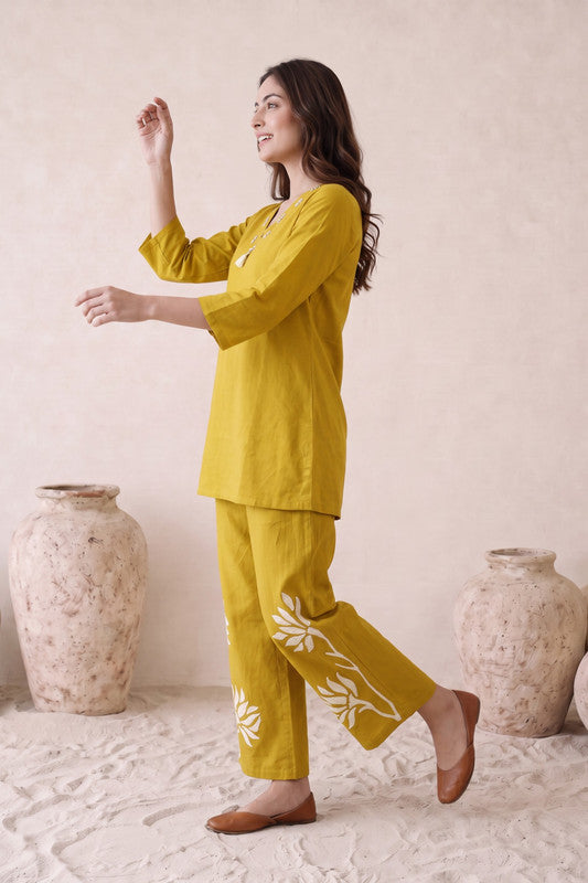 Mustard Embroidered Cotton Flex Co-ord Set