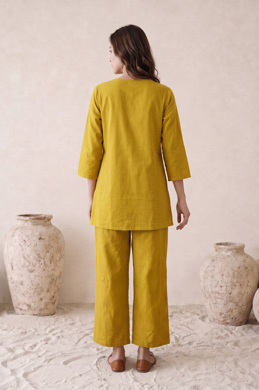 Mustard Embroidered Cotton Flex Co-ord Set