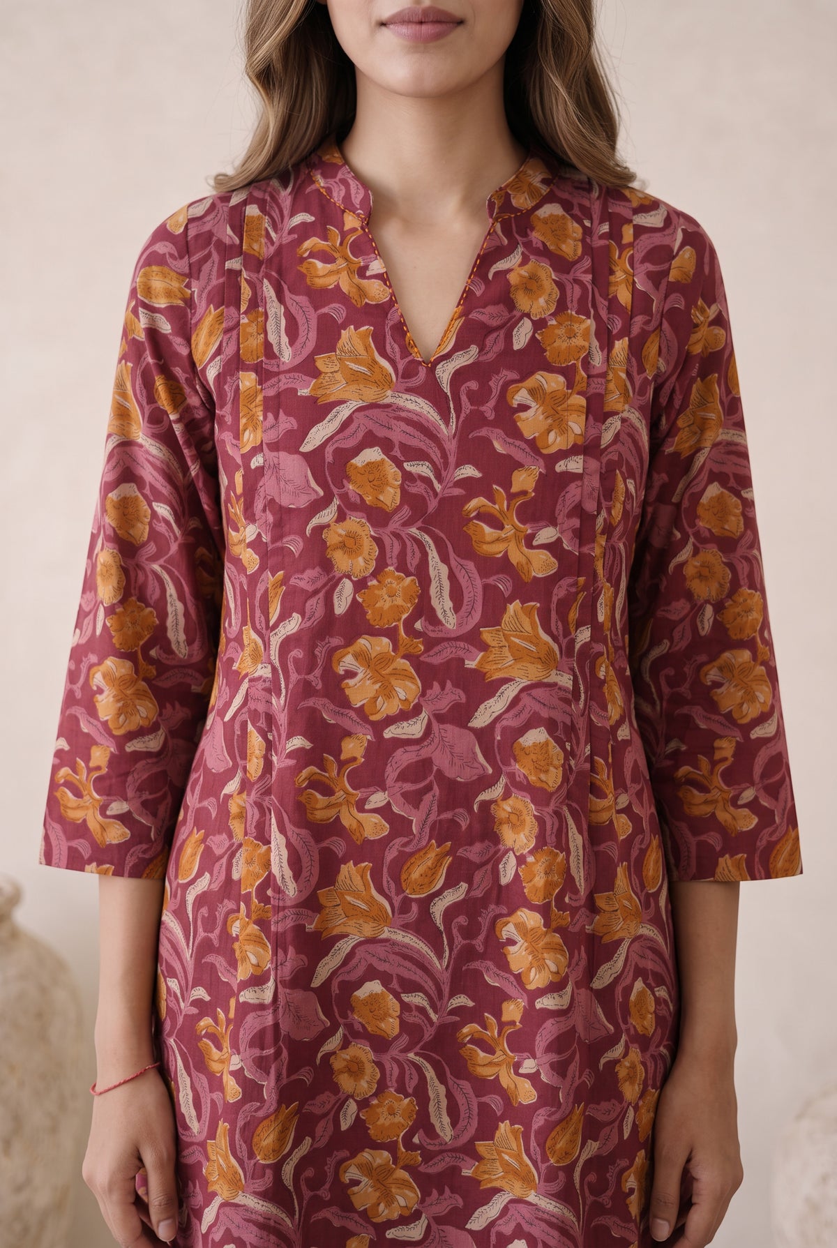 Wine Maroon Floral Printed Cotton Kurta  Set