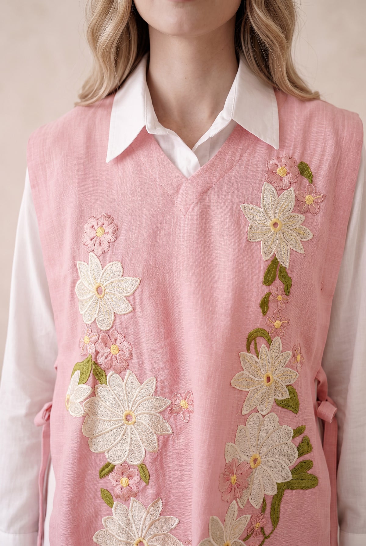 Blush Pink Floral Embroidered Cotton Co-ord Set