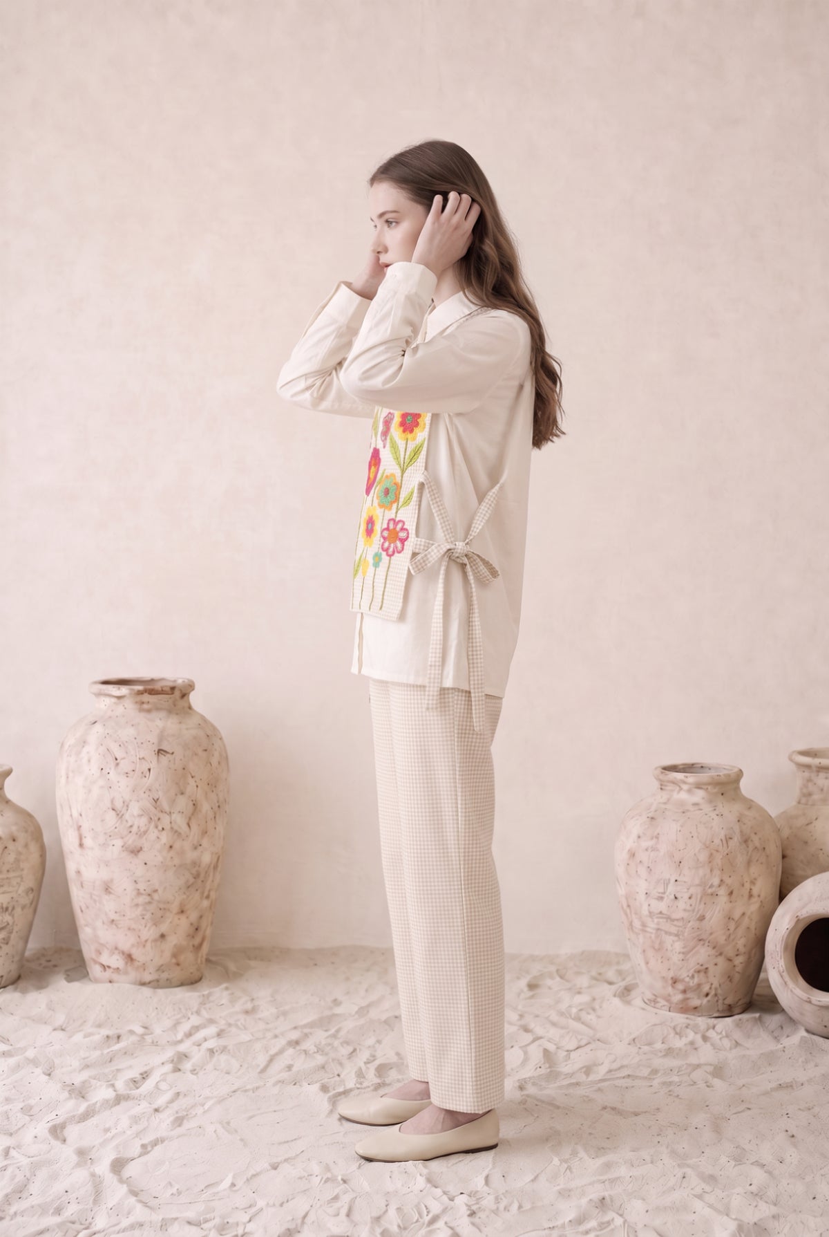 Floral Embroidered Off-White Cotton Layered Co-ord Set