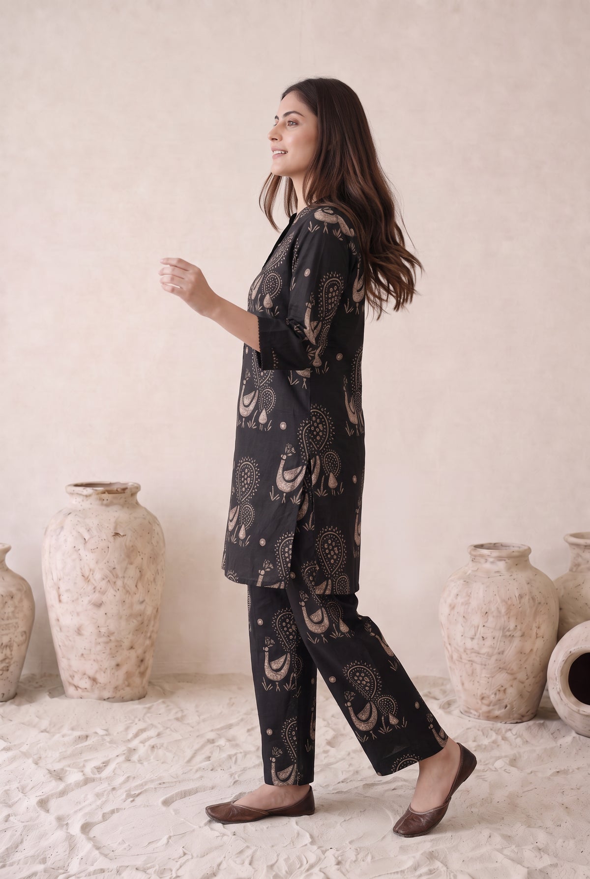Black Heritage Paisley Cotton Kurta Set