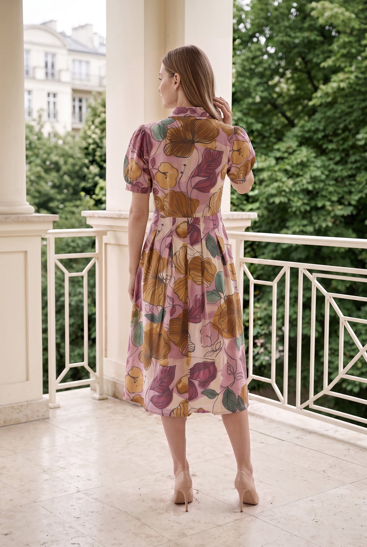 Botanical Bloom Multicloured Cotton Midi Dress