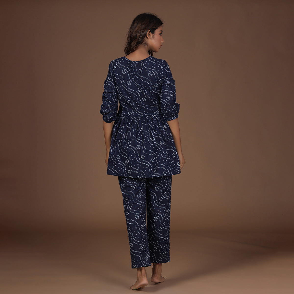 Peplum Top Loungewear Set Blue Bandhej JISORA