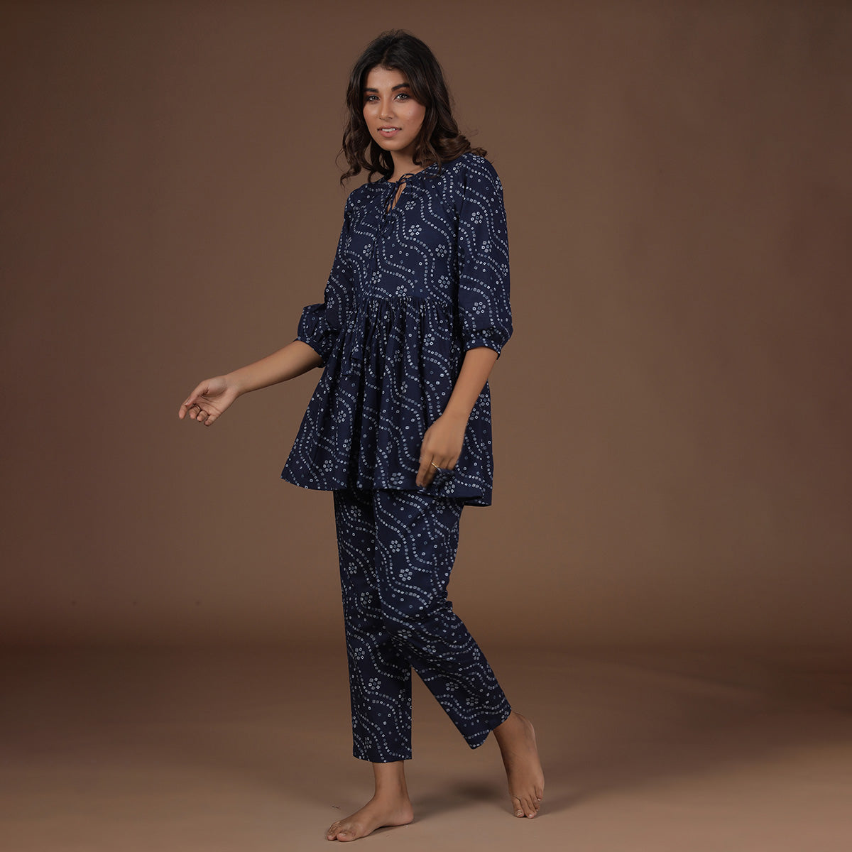 Peplum Top Loungewear Set Blue Bandhej JISORA