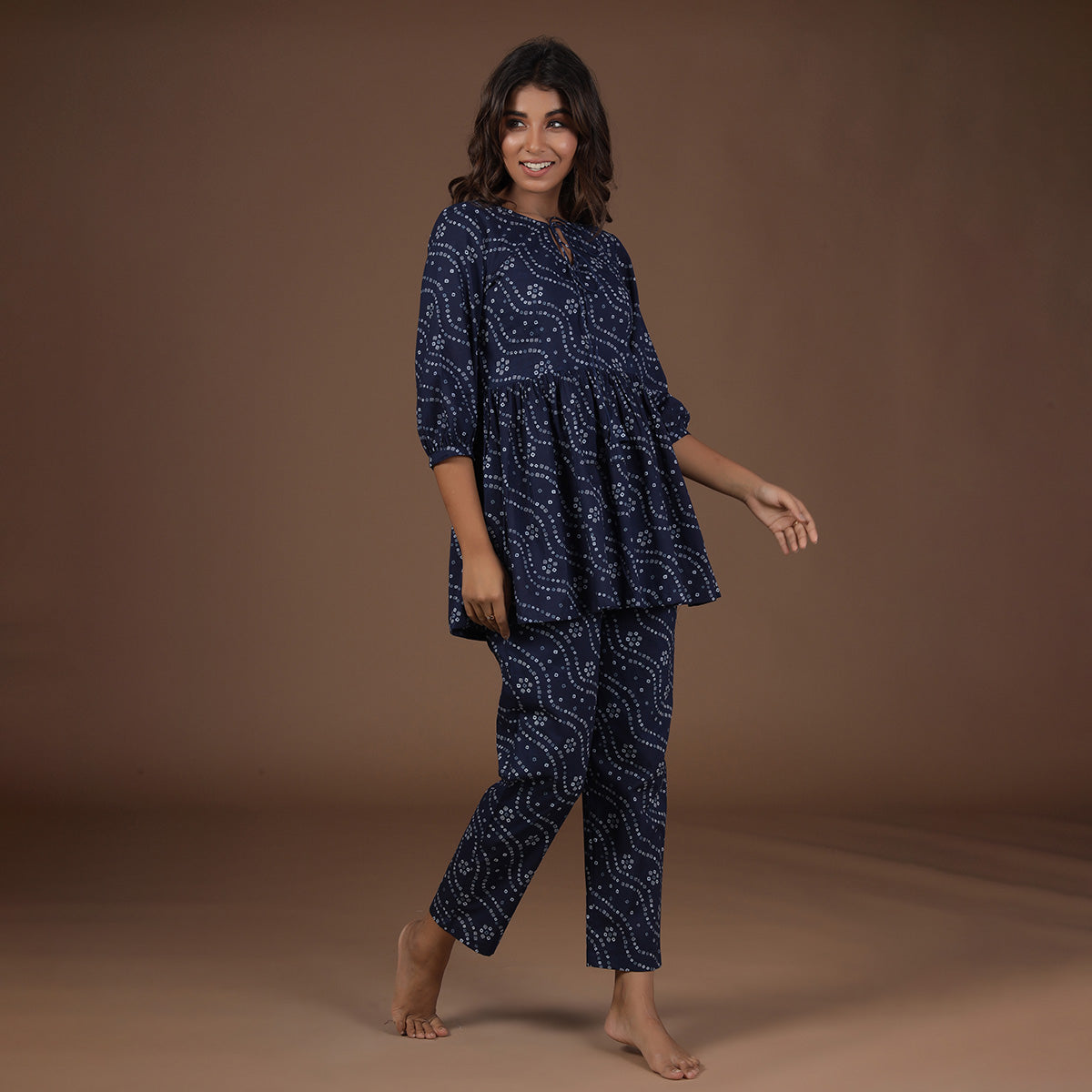 Peplum Top Loungewear Set Blue Bandhej JISORA