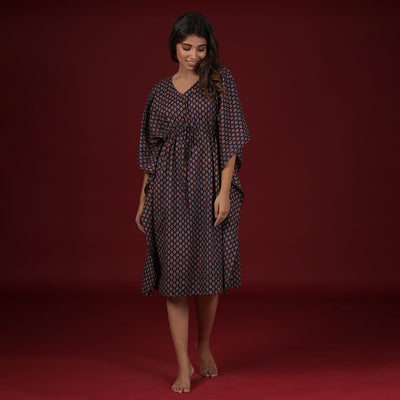 Diamonds on Blue Midi Kaftan Jisora Jaipur