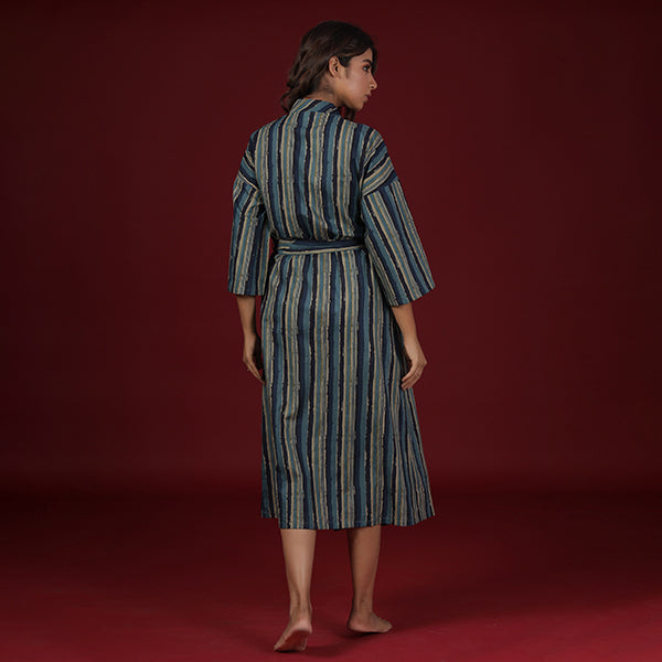 Trendy Stripes On Blue Robe Jisora Jaipur