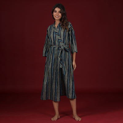 Trendy Stripes On Blue Robe Jisora Jaipur