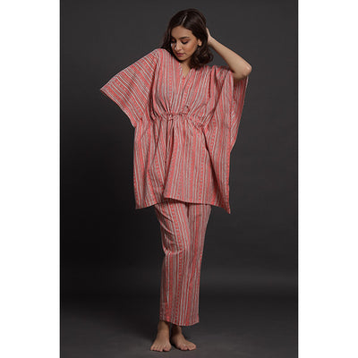 Geometric Weaves On Pink Kaftan Pyjama