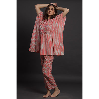 Geometric Weaves On Pink Kaftan Pyjama