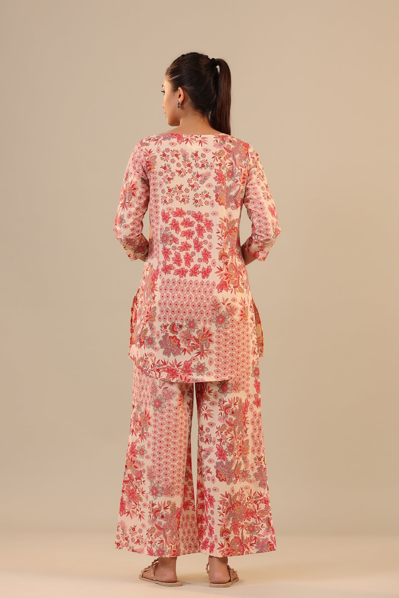 Patterned Florals on off white Loungewear Palazzo Set