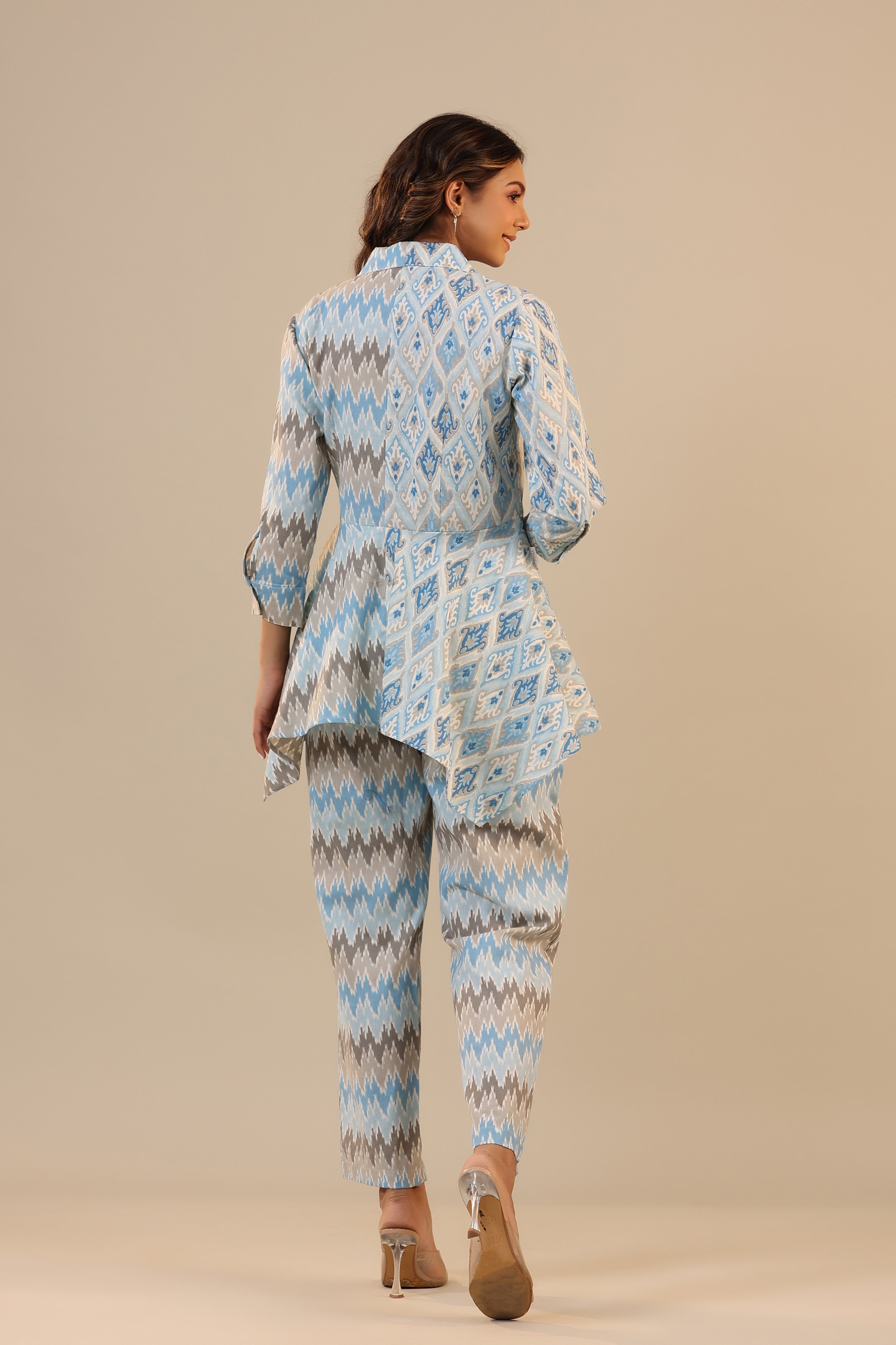 Blue Ikat Knot Cotton Flex Loungewear Set