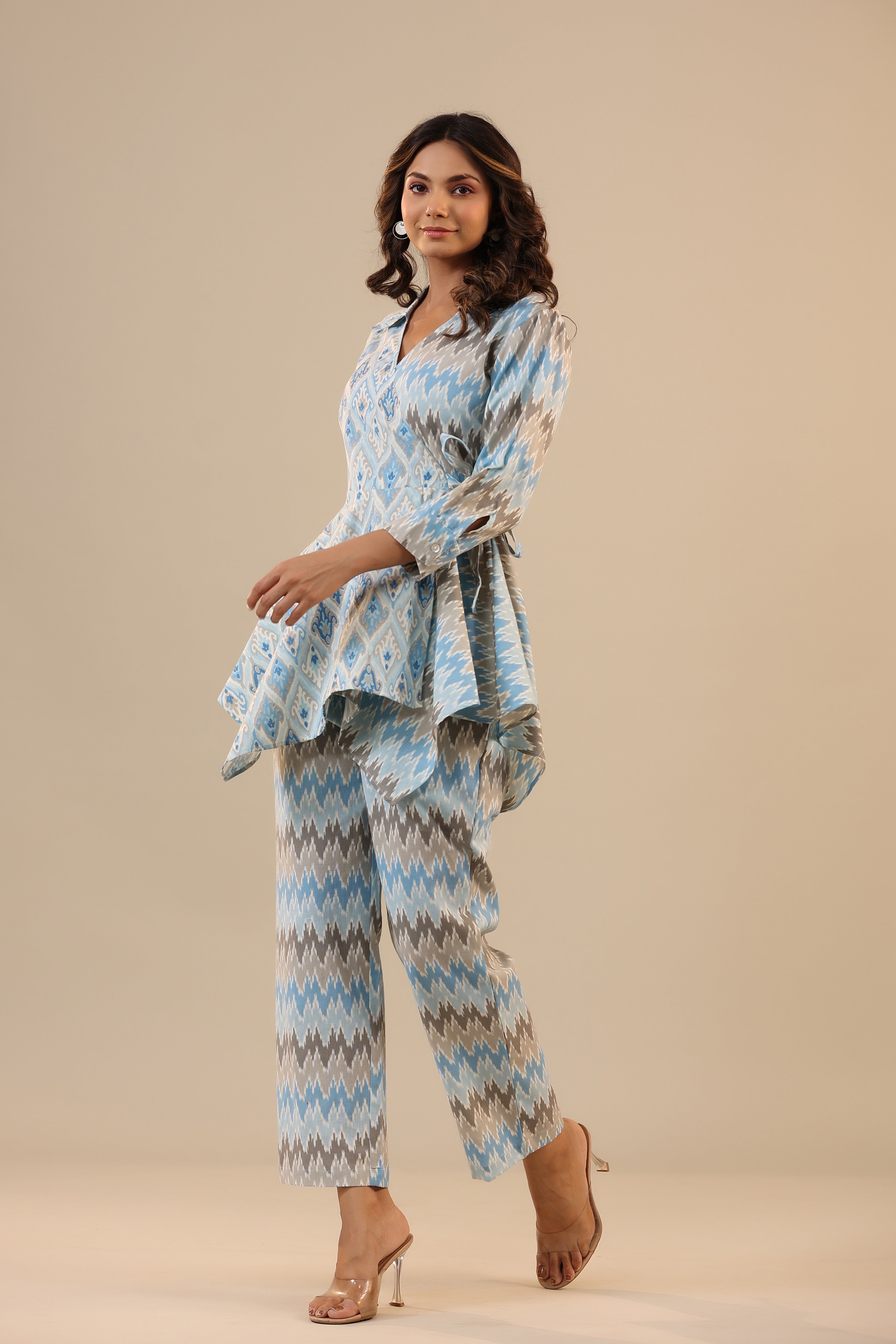 Blue Ikat Knot Cotton Flex Loungewear Set