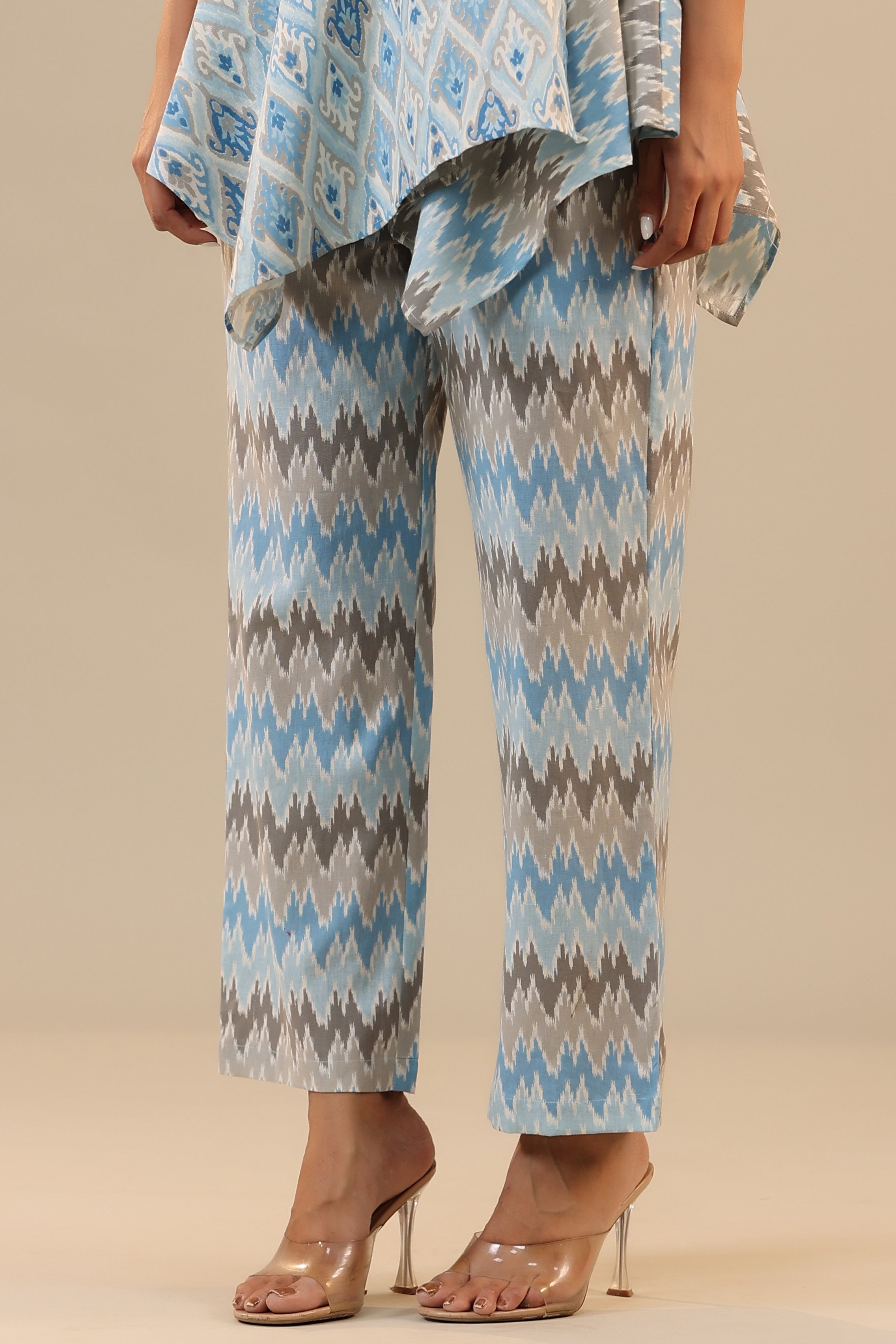 Blue Ikat Knot Cotton Flex Loungewear Set