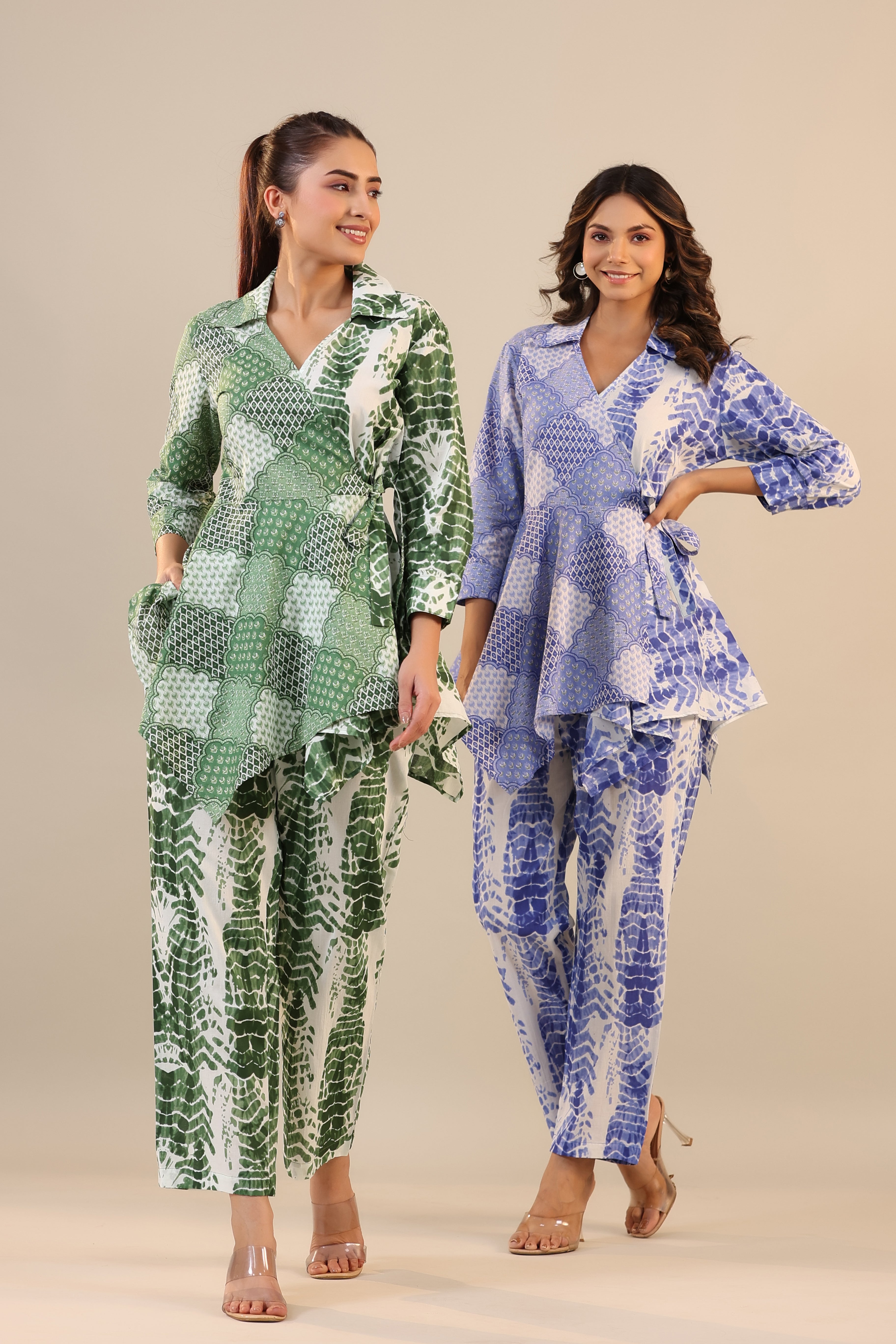 Blue Abstract Shibori Knot Cotton Loungewear Set