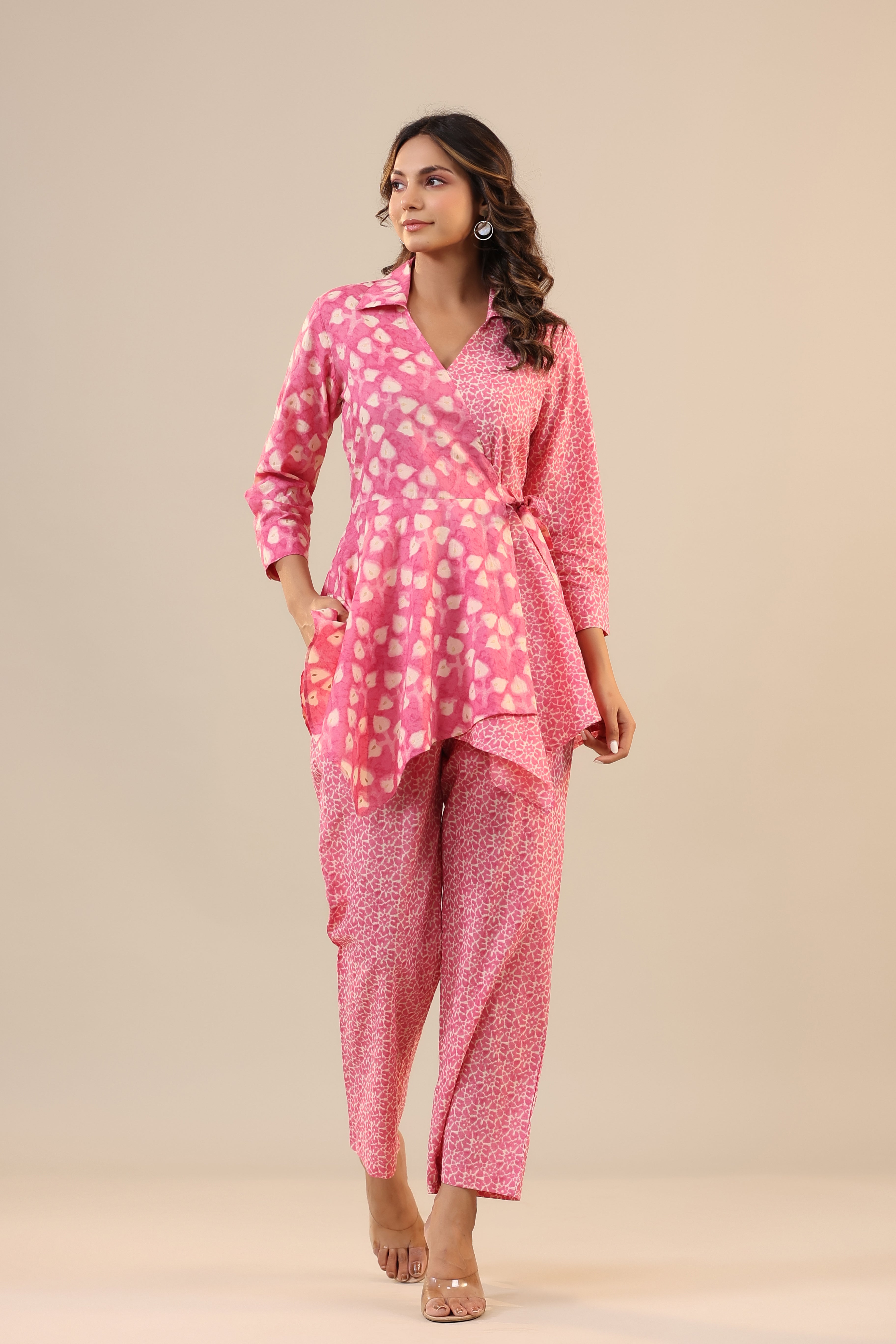 Pink Batik Knot Cotton Loungewear Set