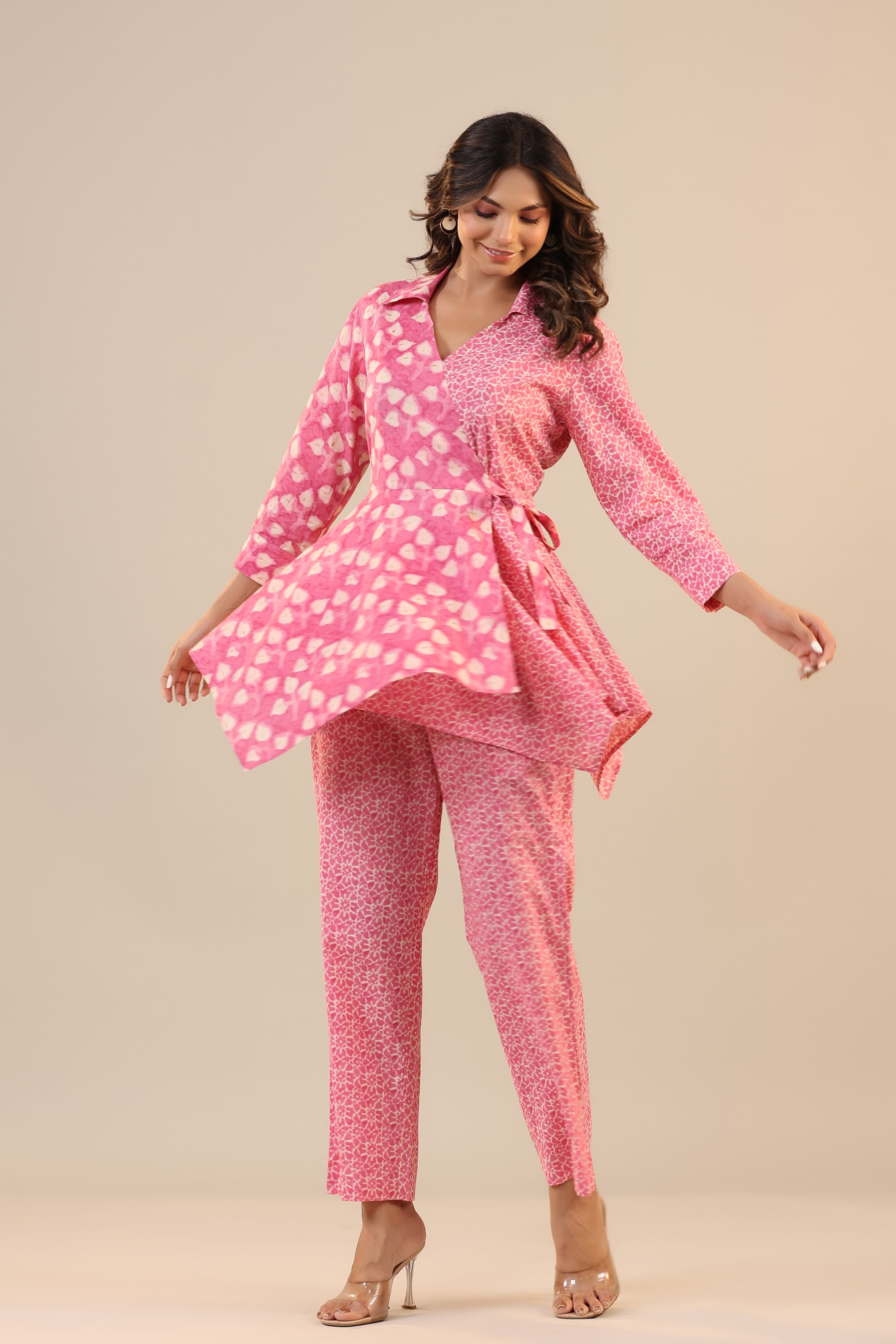 Pink Batik Knot Cotton Loungewear Set