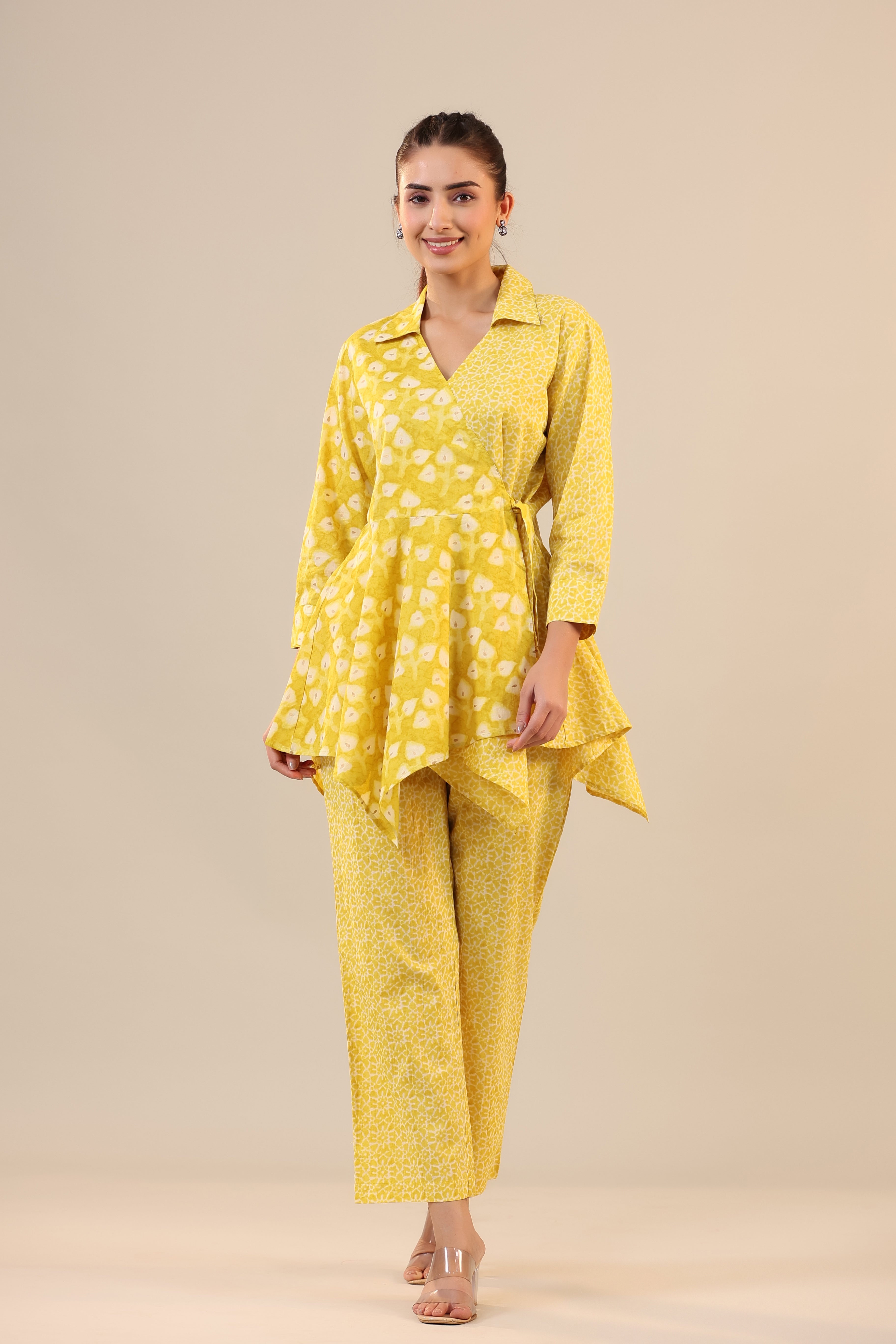 Yellow Batik Knot Cotton Loungewear Set