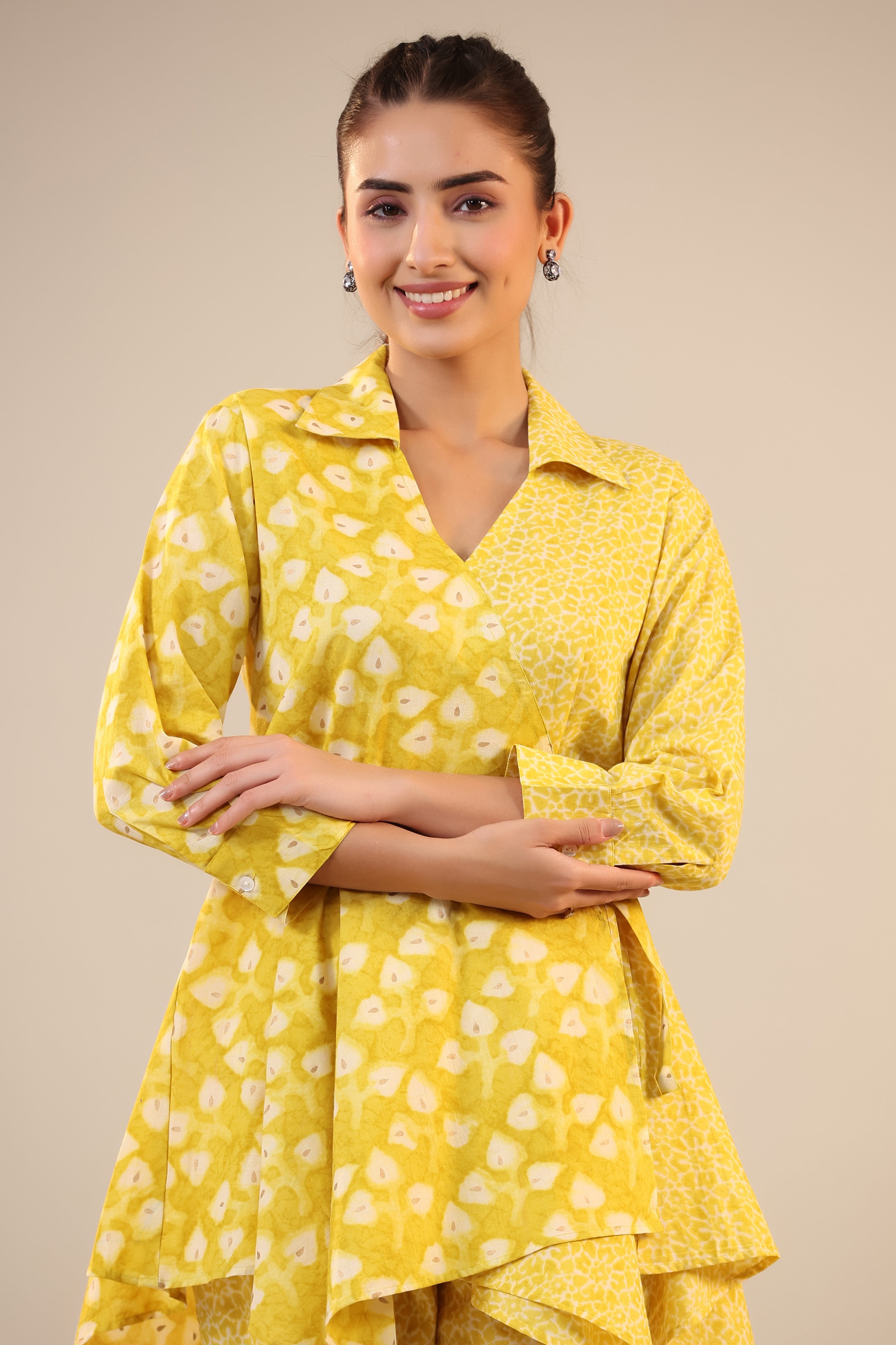 Yellow Batik Knot Cotton Loungewear Set