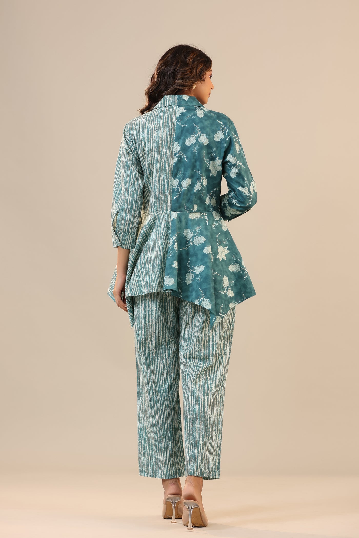 Stripes with Florals on Teal Knot Cotton Loungewear Set