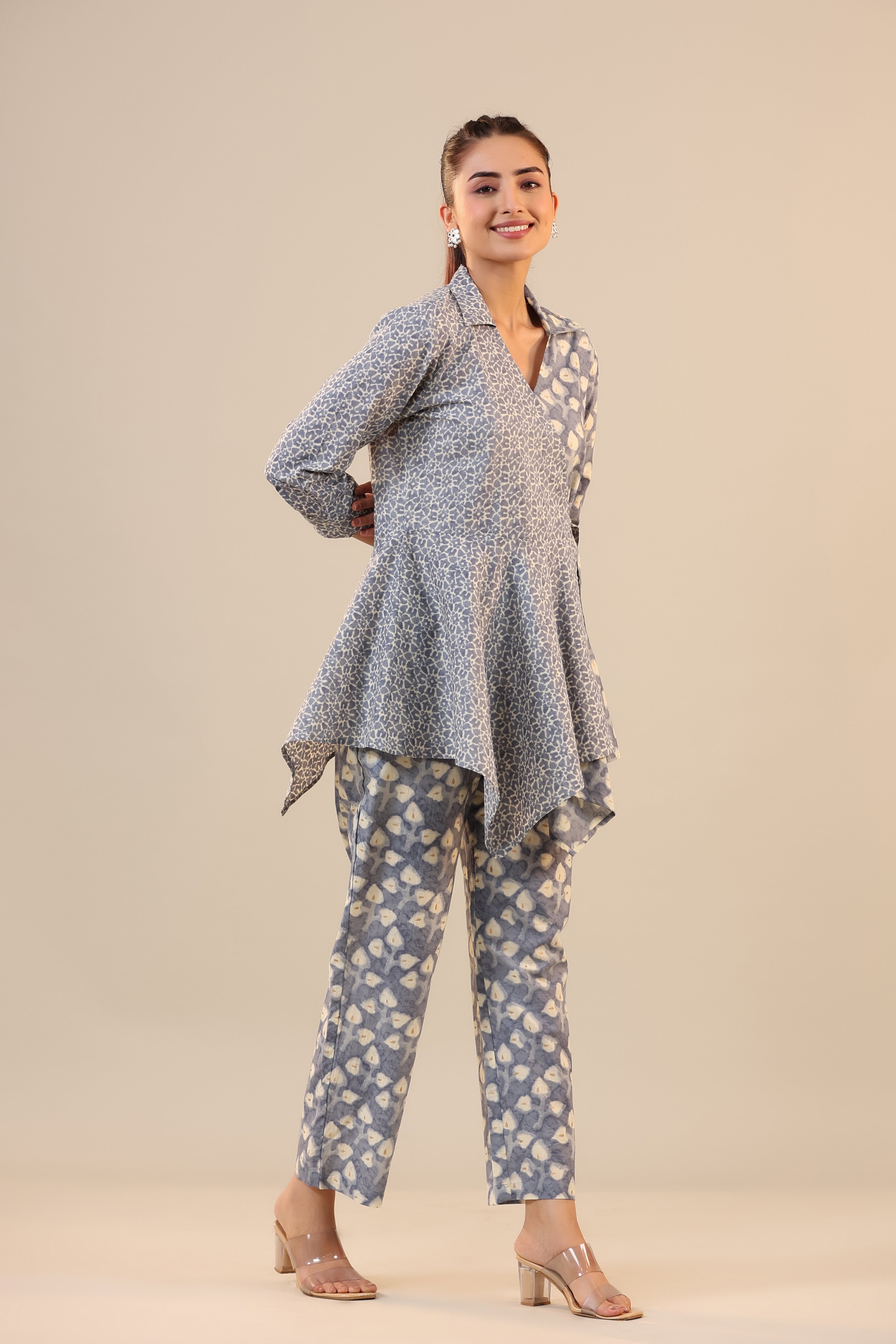 Light Blue Batik Knot Cotton Loungewear Set