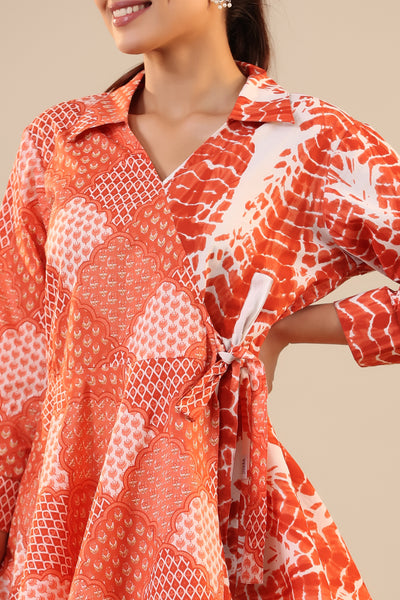 Orange abstract Shibori Knot Cotton Loungewear Set