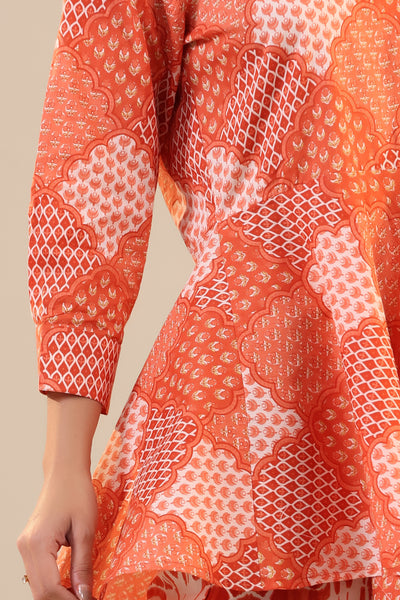 Orange abstract Shibori Knot Cotton Loungewear Set