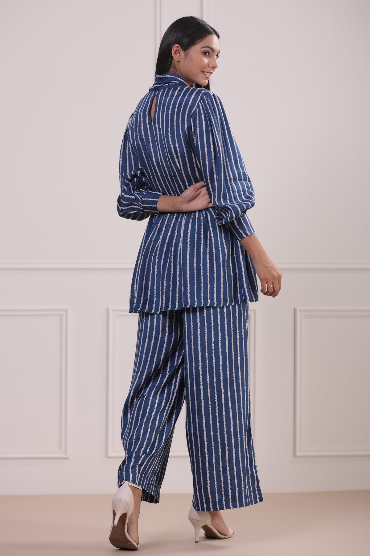 Classic Stripes Blue Silk Co-ordinate Set