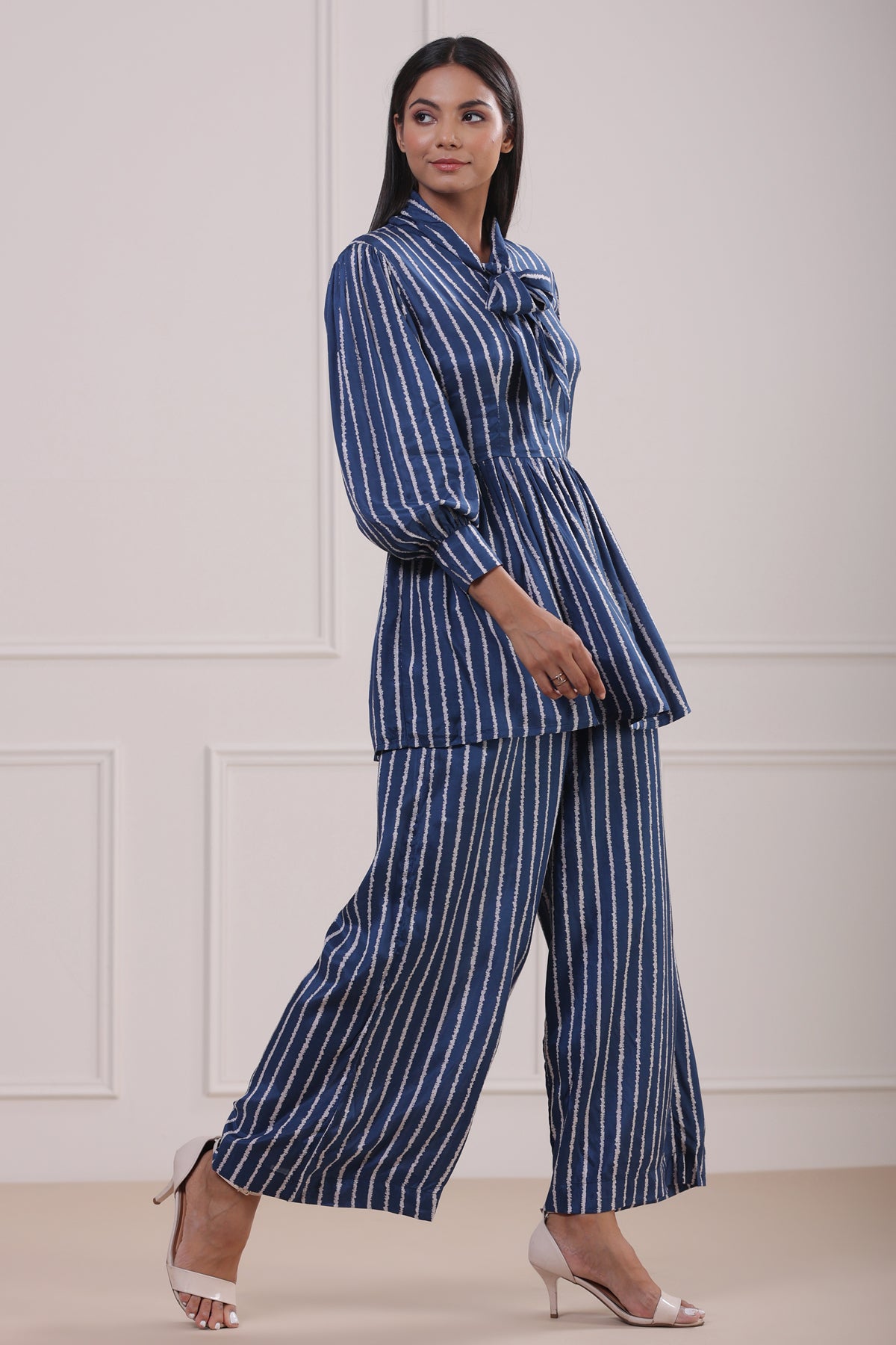 Classic Stripes Blue Silk Co-ordinate Set