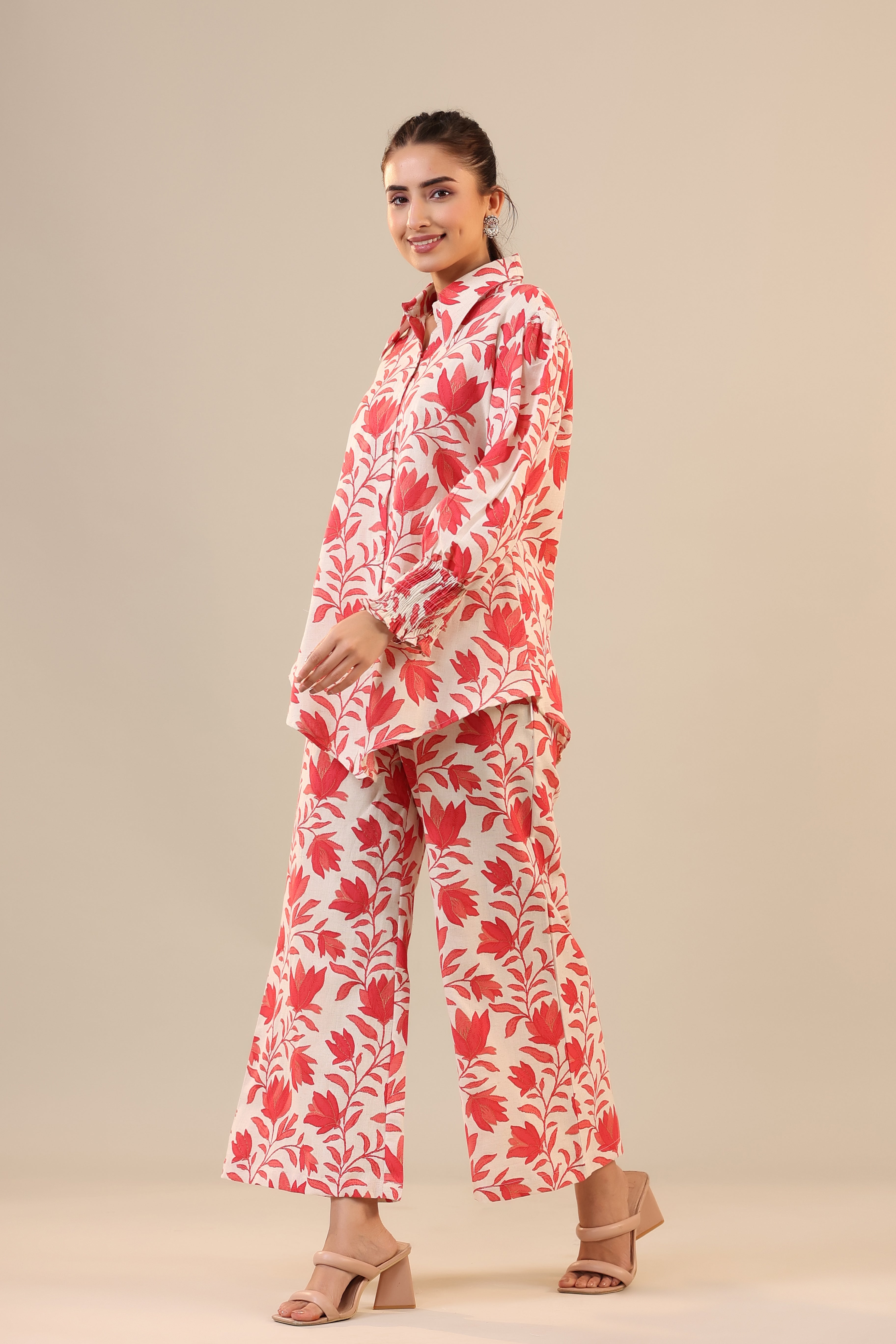 Daffodil Jaal on Off white Cotton Flex Collared Co ord Set