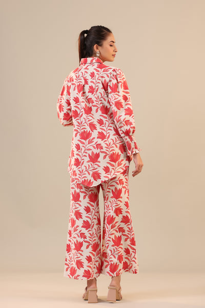 Daffodil Jaal on Off white cotton Collared Co ord Set