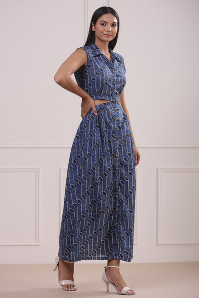 Shibori Blue Cutout Maxi Dress