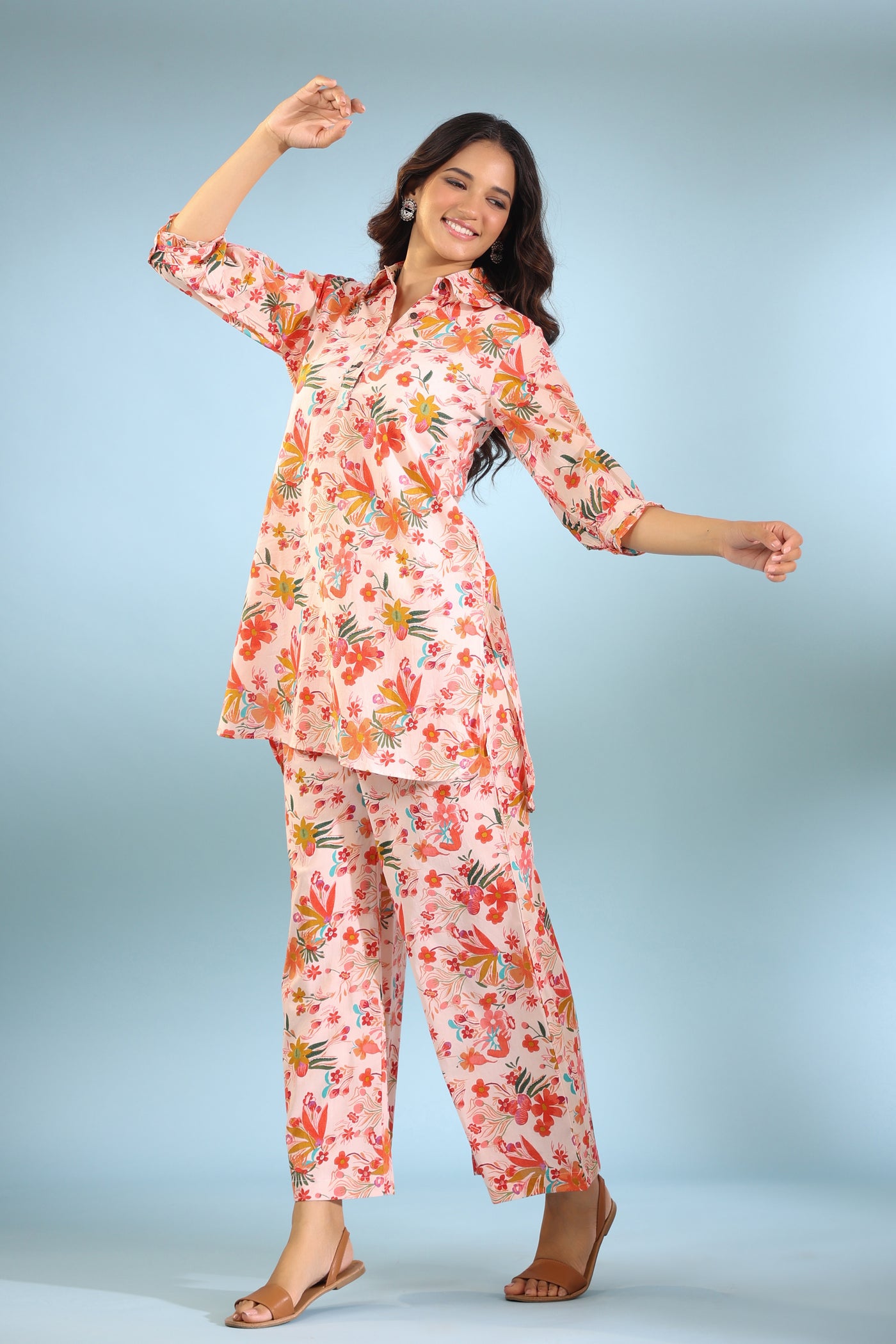 Bouquet on Collared Cotton Loungewear Set