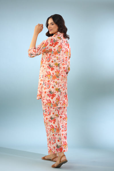 Bouquet on Collared Cotton Loungewear Set