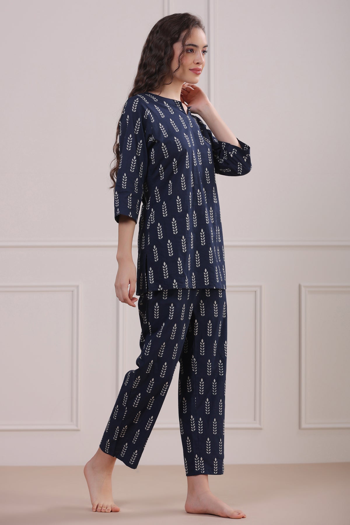 Minimalist Motif On Blue Loungewear Top Set