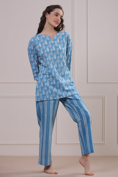 Paisley with Stripes on Blue Loungewear Set