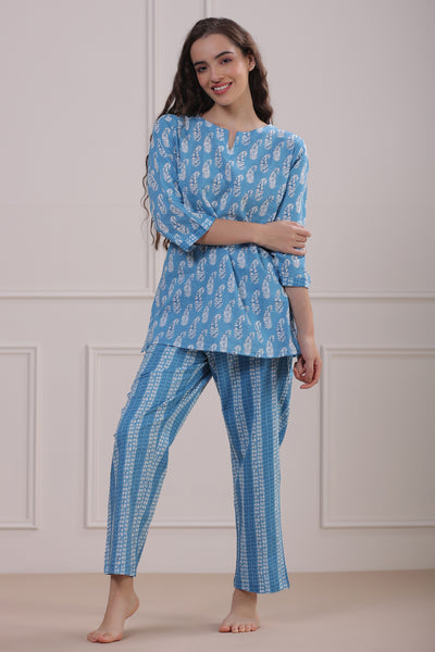Paisley with Stripes on Blue Loungewear Set