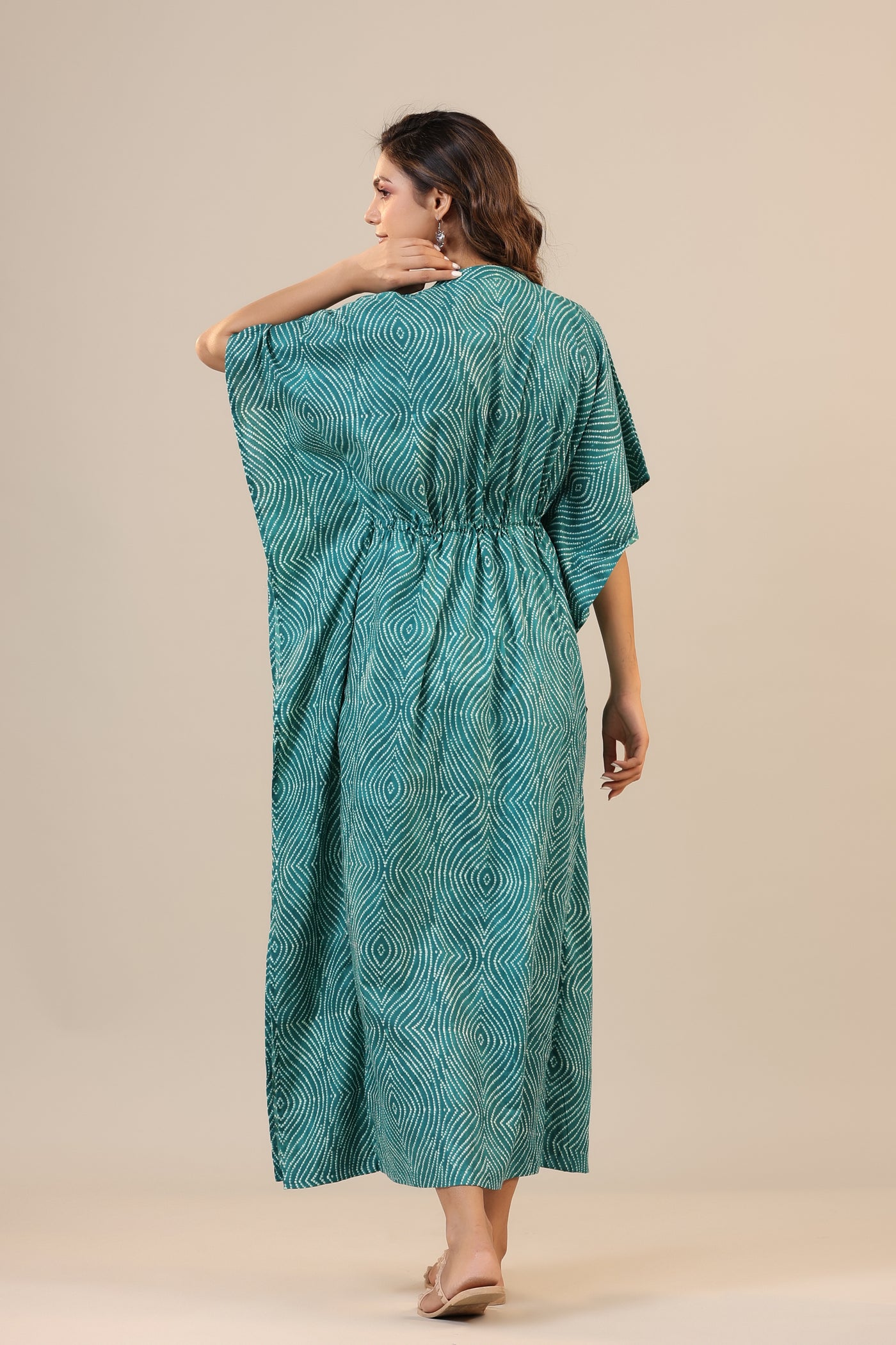 Patterned Shibori on Teal Front Buttoned Kaftan
