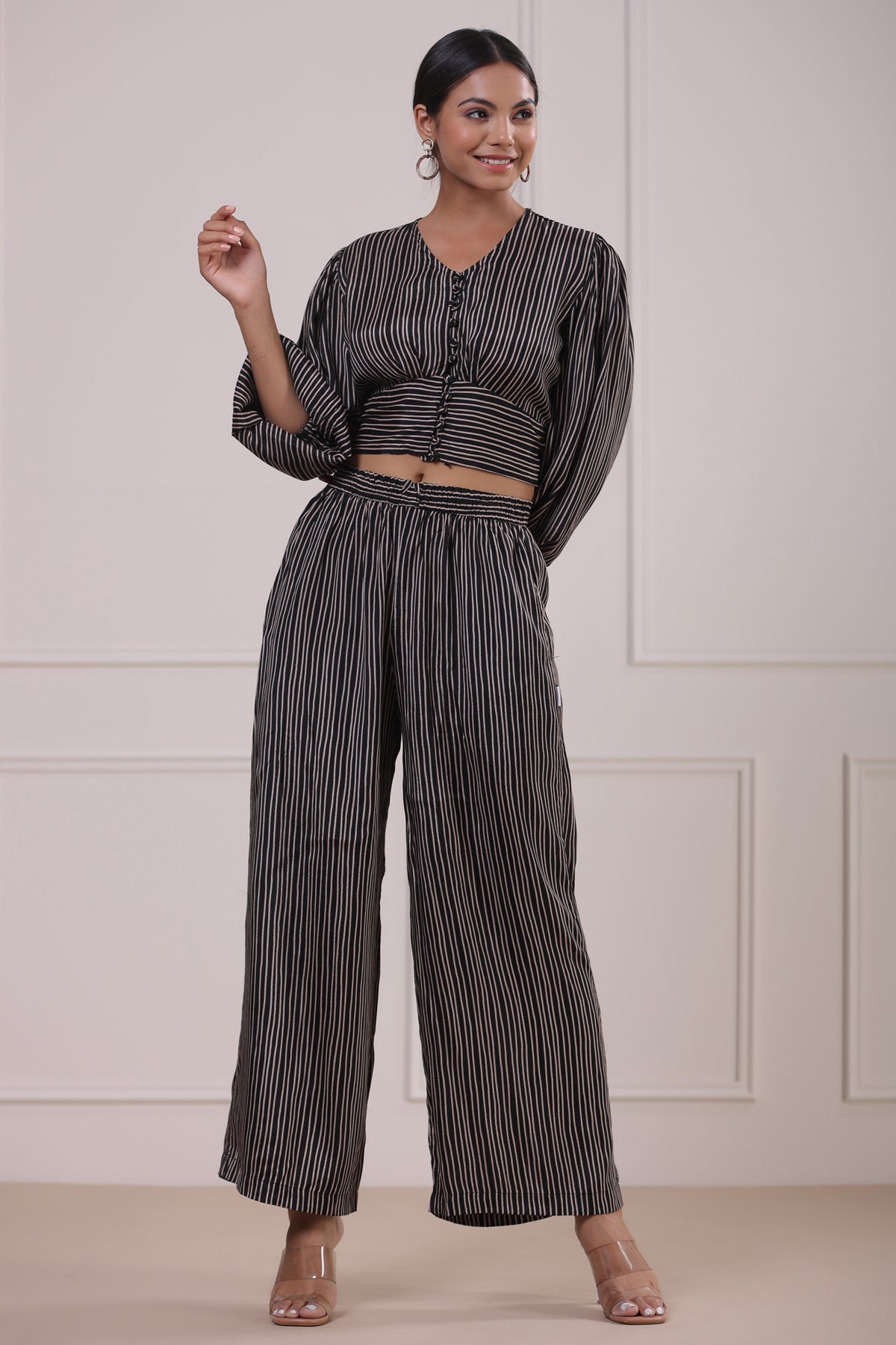 Cosmo stripes on Black Co- ord Set