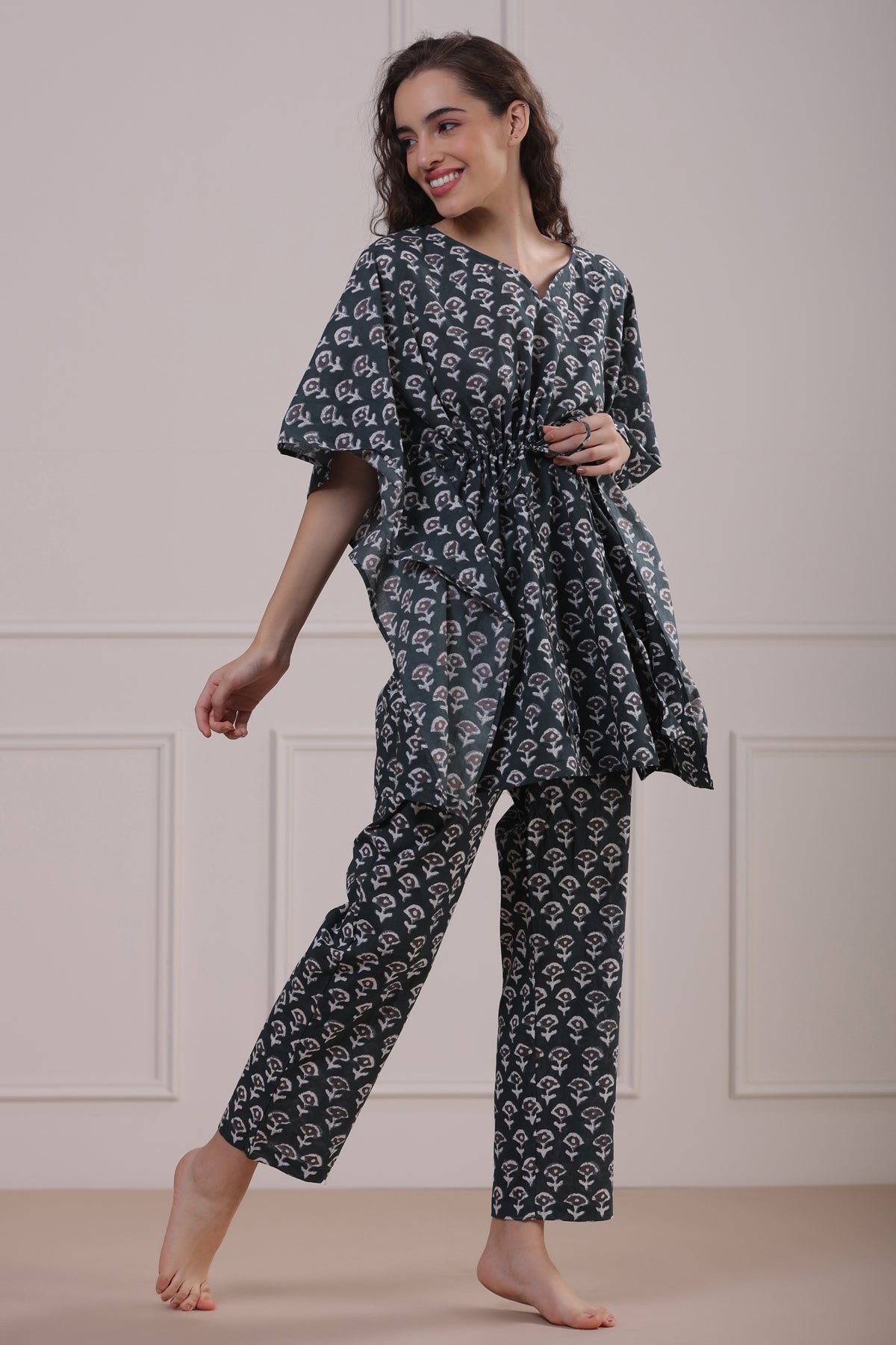 Midnight Green Kaftan Pyjama Set