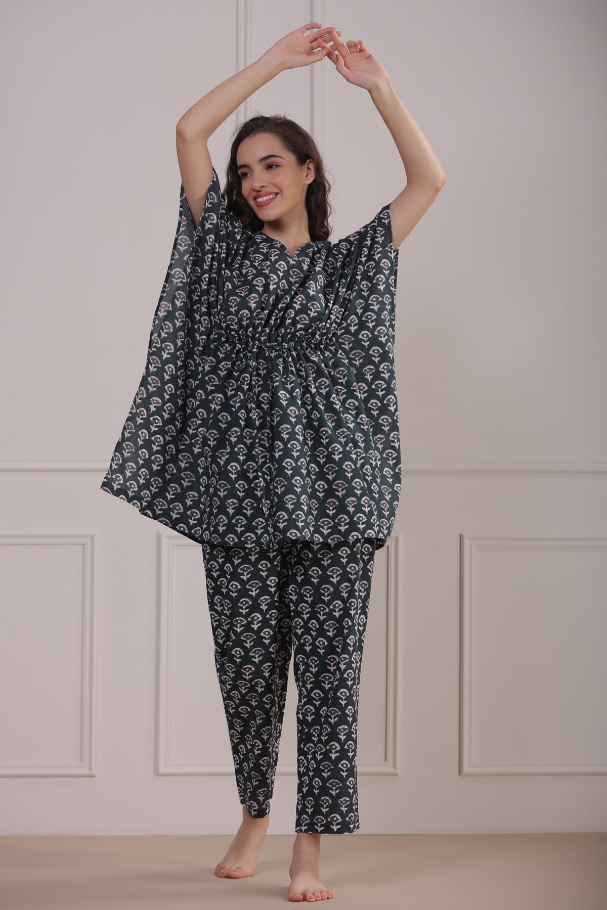 Midnight Green Kaftan Pyjama Set