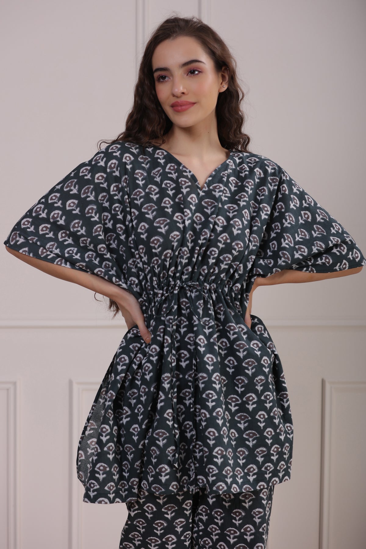 Midnight Green Kaftan Pyjama Set