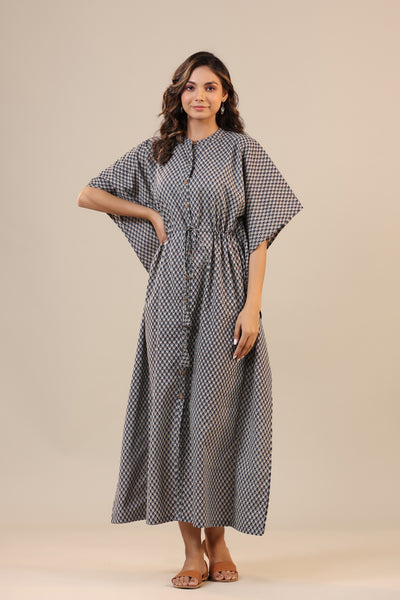 Booti on Grey Front Buttoned Kaftan