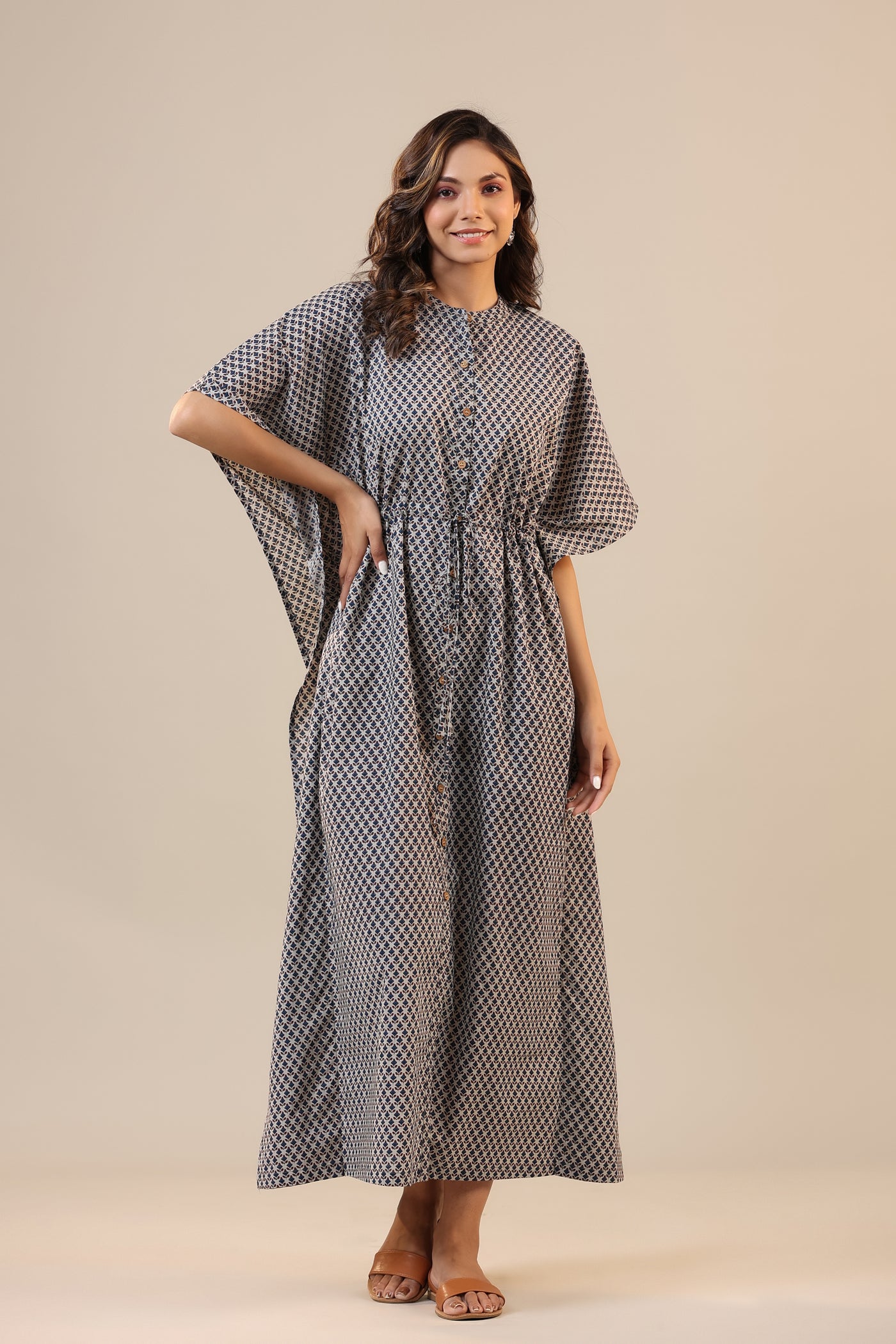Booti on Grey Front Buttoned Kaftan