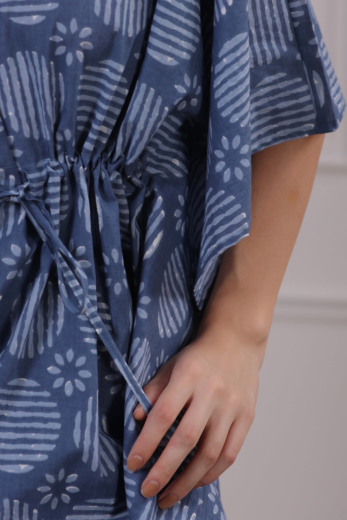 Bagru Print Blue Kaftan Pyjama Set