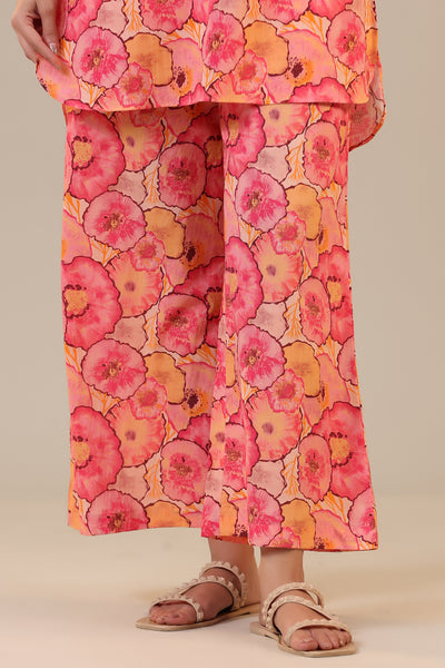 Colourful Chrysanthemum on Pink Cotton Loungewear Palazzo Set